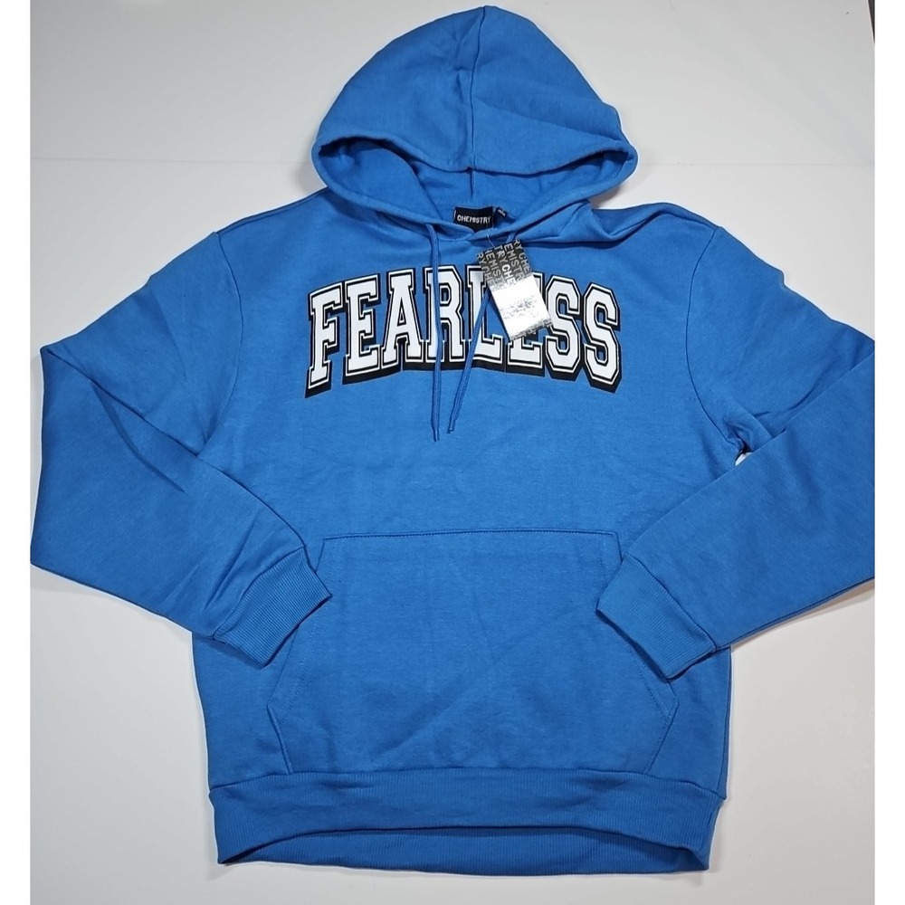 Chemistry Blue Fearless Graphic Pullover Hoodie Adult Size Large NWT